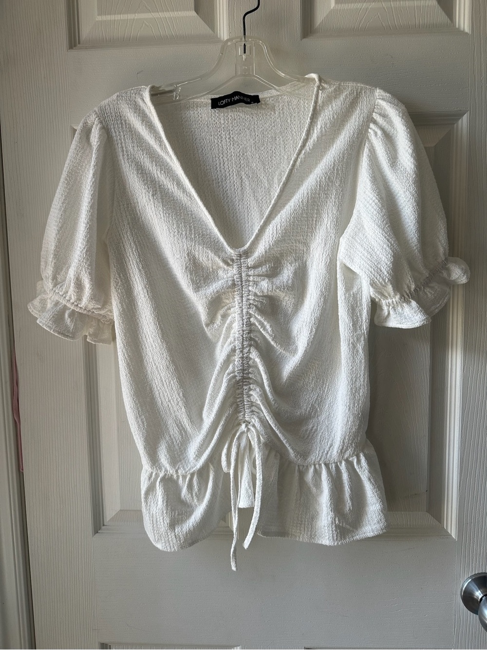 LOFT White Ruched V-Neck Drawstring Peplum Blouse